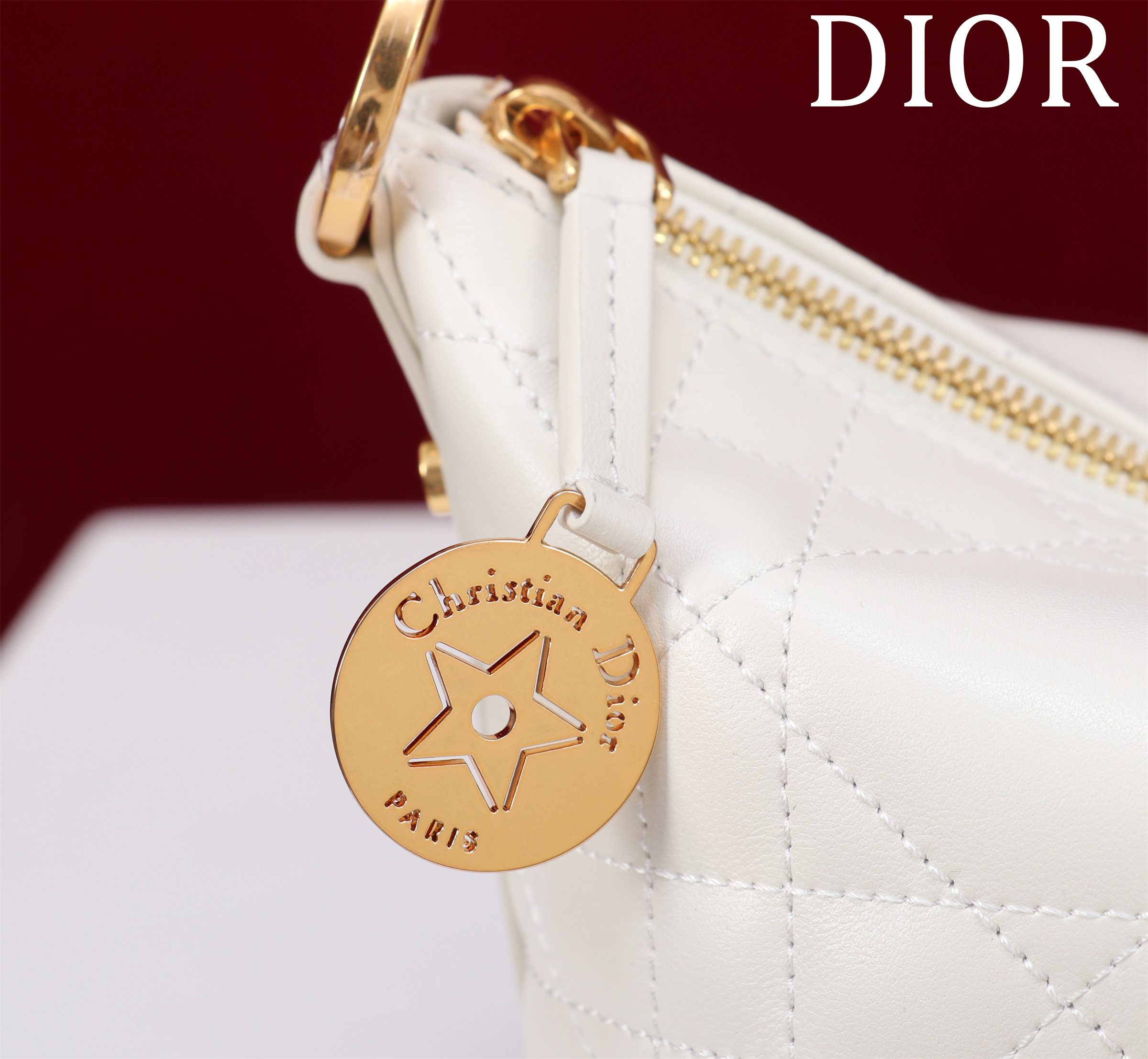 Bagsaaa D10rstar Hobo Bag with Chain Latte Macrocannage Lambskin - 22cm