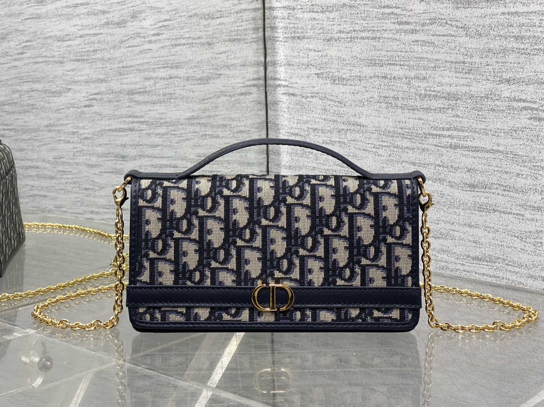 Bagsaaa D10r 30 Montaigne Cigale Pouch with Chain Blue D10r Oblique Jacquard - 21cm