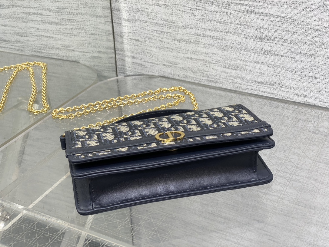 Bagsaaa D10r 30 Montaigne Cigale Pouch with Chain Blue D10r Oblique Jacquard - 21cm