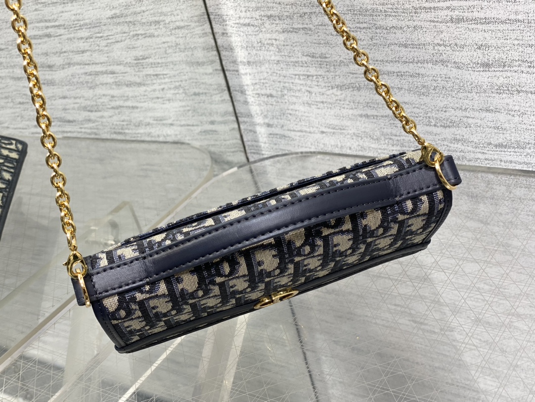 Bagsaaa D10r 30 Montaigne Cigale Pouch with Chain Blue D10r Oblique Jacquard - 21cm