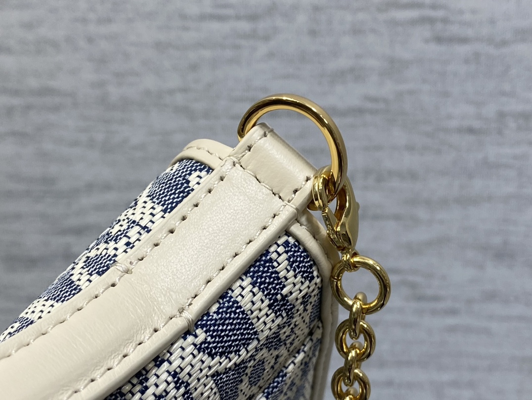Bagsaaa D10r 30 Montaigne Cigale Pouch with Chain Blue D10r Oblique Chambray with Raffia Effect - 21cm