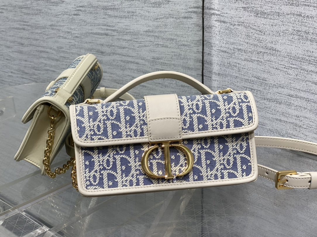 Bagsaa D10r Miss Montaigne Mini Bag Blue D10r Oblique Chambray with Raffia Effect - 20cm
