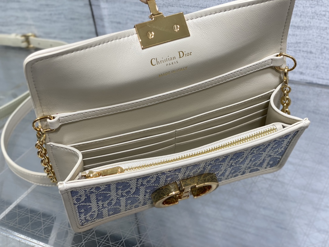 Bagsaa D10r Miss Montaigne Mini Bag Blue D10r Oblique Chambray with Raffia Effect - 20cm