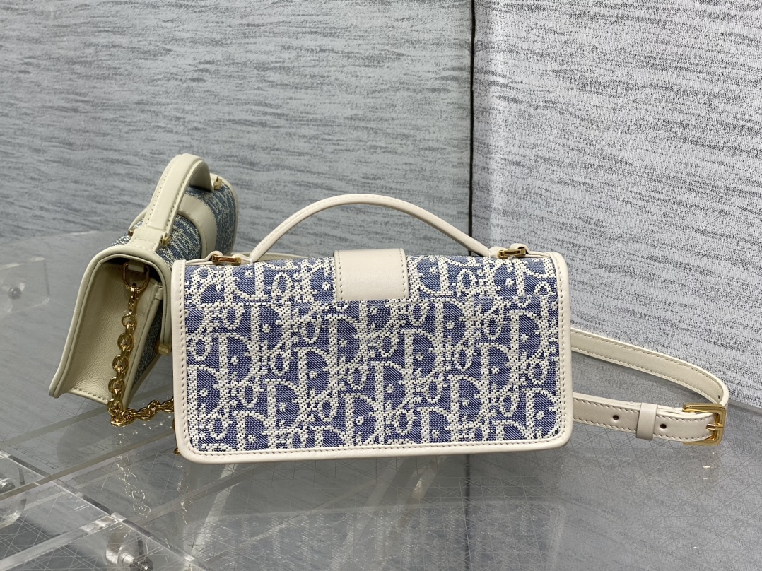 Bagsaa D10r Miss Montaigne Mini Bag Blue D10r Oblique Chambray with Raffia Effect - 20cm
