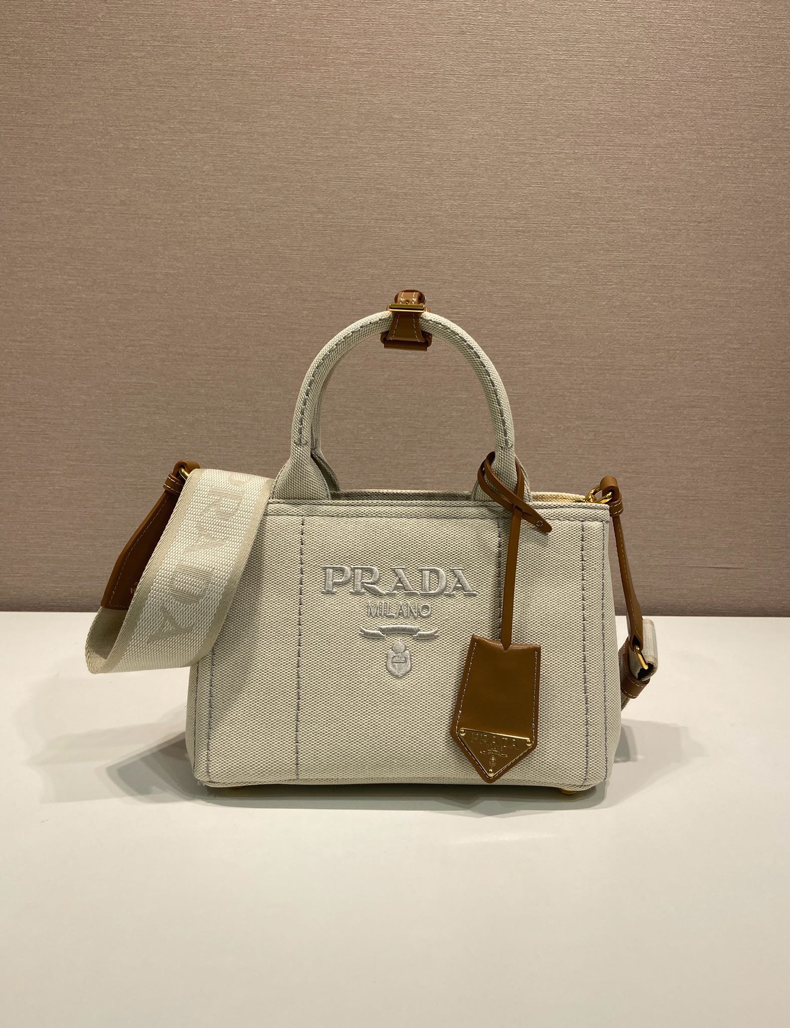 Bagsaaa Pra*a Linen blend mini handbag 1BA038 - 22cm