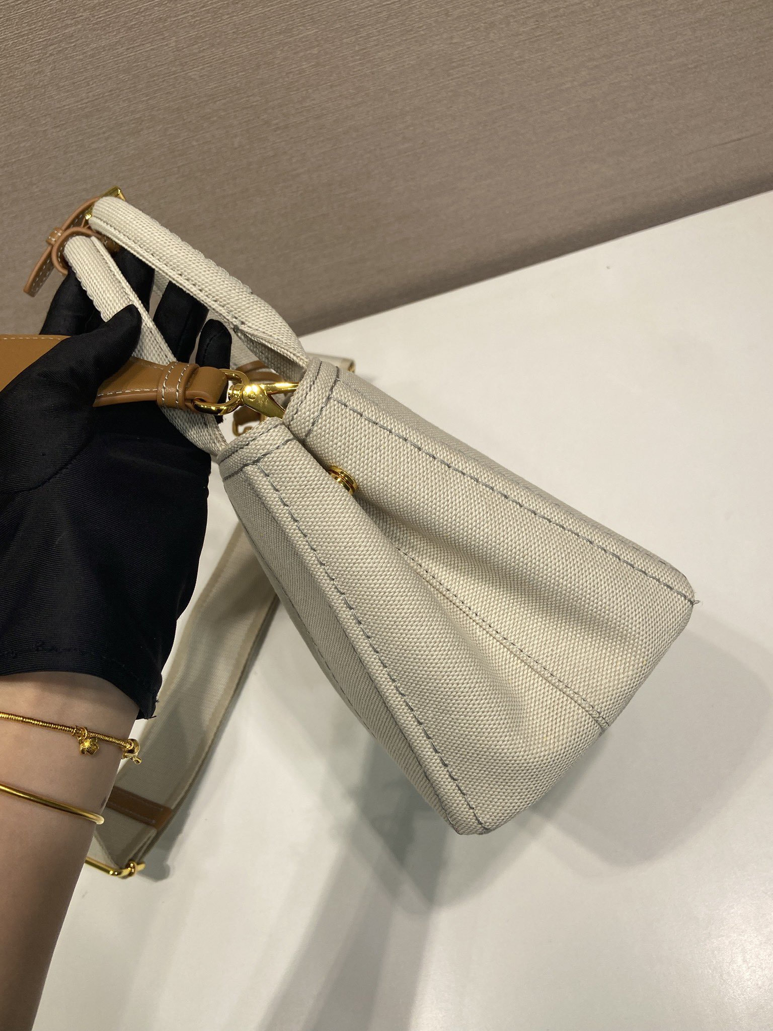 Bagsaaa Pra*a Linen blend mini handbag 1BA038 - 22cm