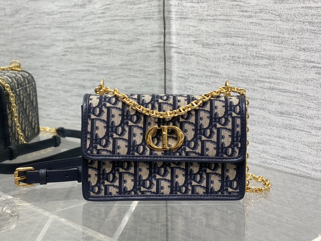 Bagsaaa D10r Miss Caro Mini Bag Blue D10r Oblique Jacquard - 18cm