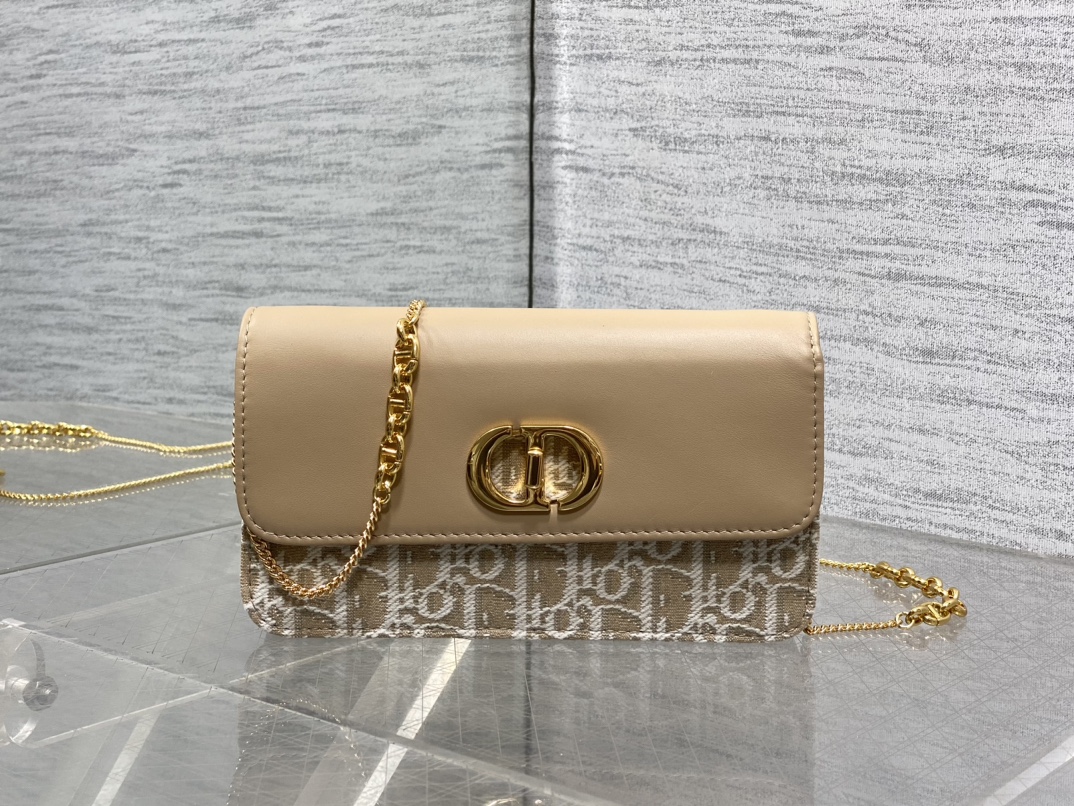 Bagsaaa Miss Caro Pouch with Chain Beige D10r Oblique Jacquard and Smooth Calfskin - 19cm