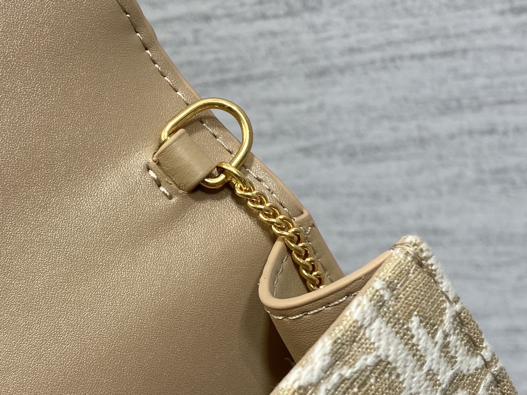Bagsaaa Miss Caro Pouch with Chain Beige D10r Oblique Jacquard and Smooth Calfskin - 19cm