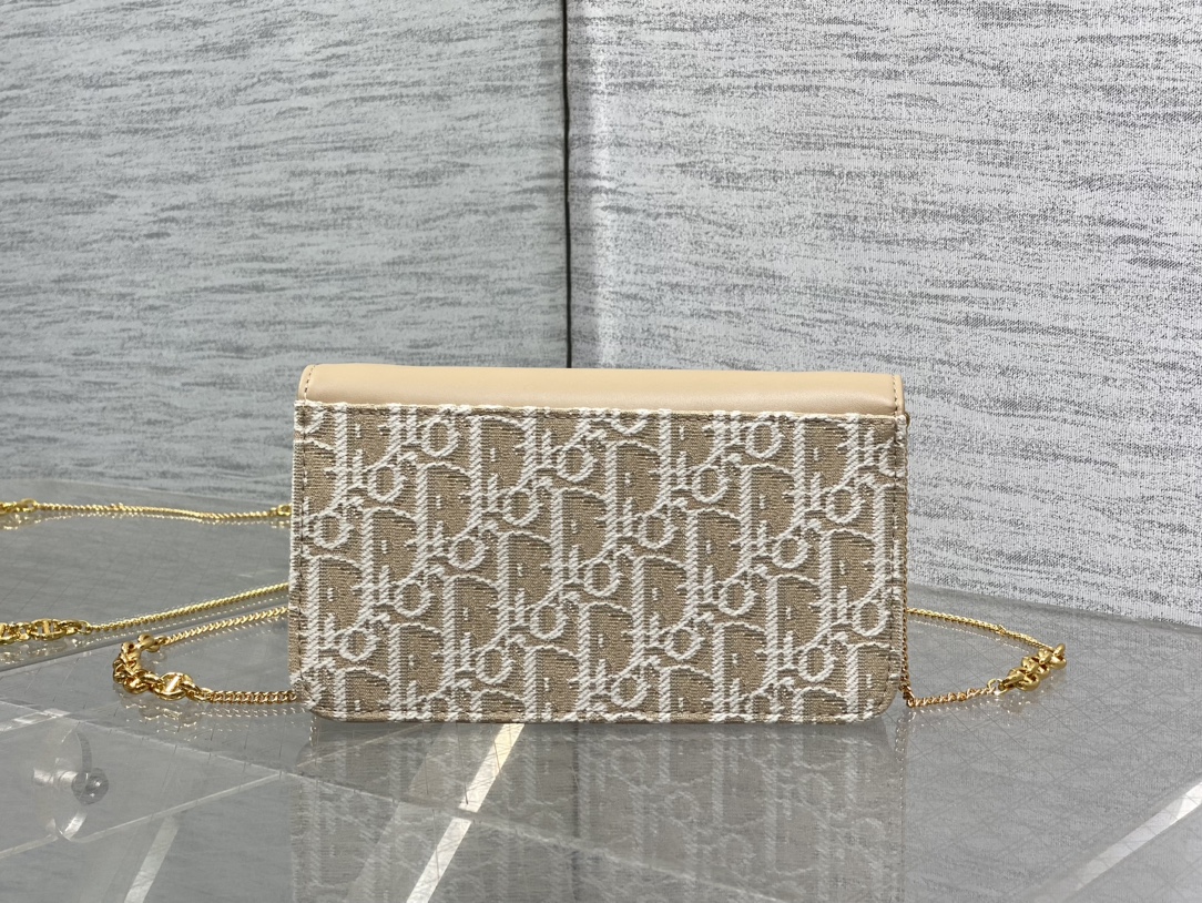 Bagsaaa Miss Caro Pouch with Chain Beige D10r Oblique Jacquard and Smooth Calfskin - 19cm