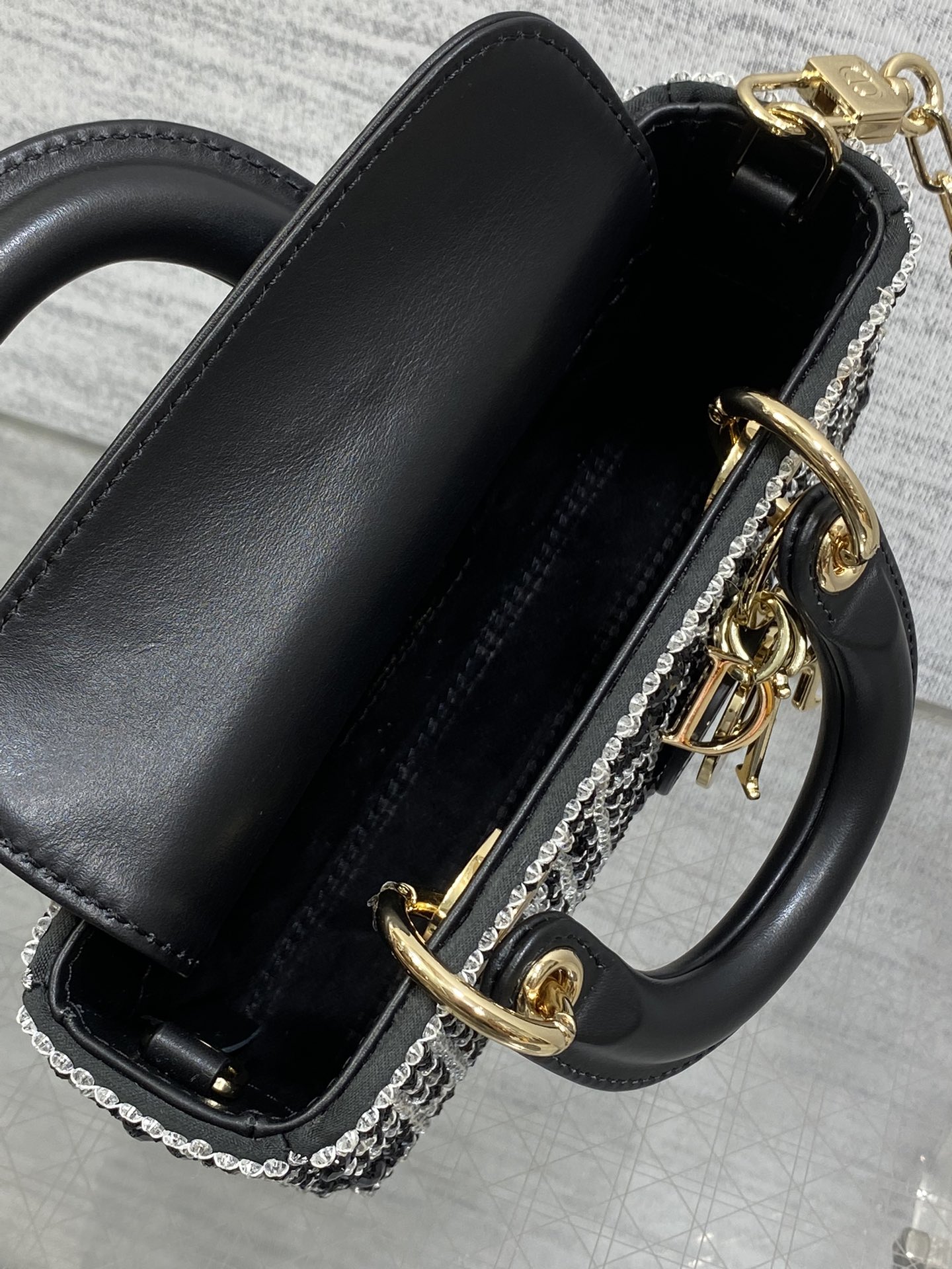 Bagsaaa D10r Lady D-Joy Micro Bag Cannage Embroidery with Black Beads and Silver-Tone Strass - 16cm