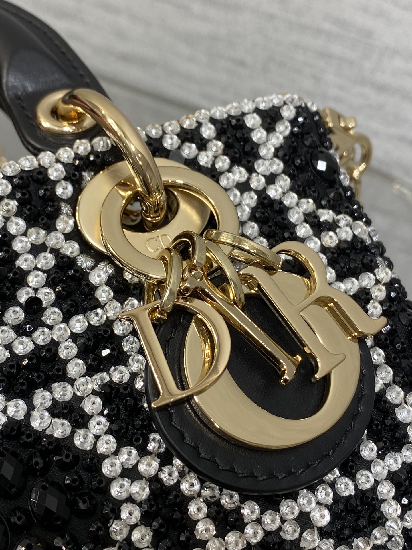 Bagsaaa D10r Lady D-Joy Micro Bag Cannage Embroidery with Black Beads and Silver-Tone Strass - 16cm