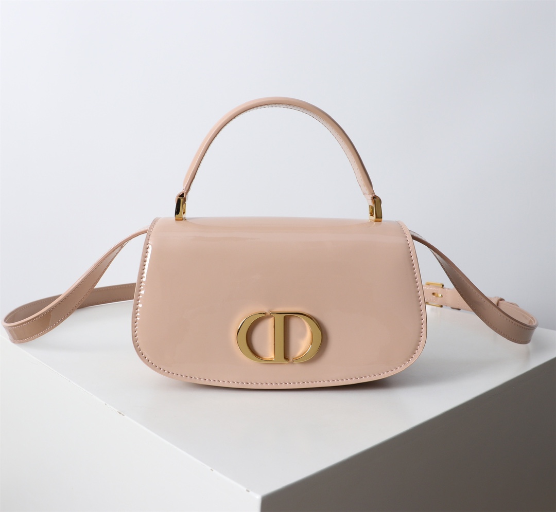 Bagsaaa D10r Small 30 Montaigne Avenue Top Handle Bag Pale Pink Patent Calfskin - 19cm