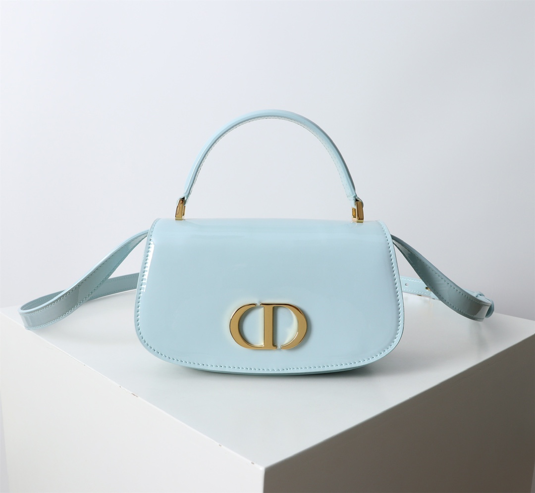 Bagsaaa D10r Small 30 Montaigne Avenue Top Handle Bag Pale Blue Patent Calfskin - 19cm