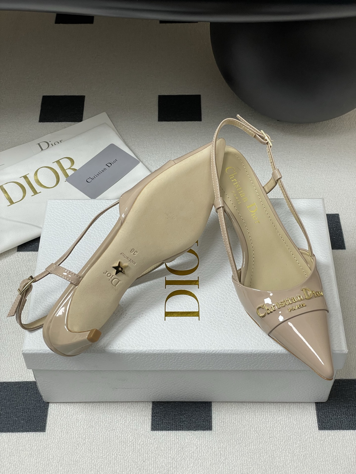 Bagsaaa My D10r Slingback Pump Beige Patent Calfskin 5cm