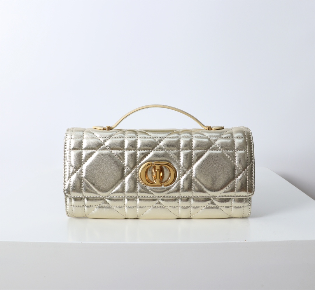 Bagsaaa D10r Miss Caro Top Handle Pouch Gold Macrocannage Lambskin - 24 x 12 x 4 cm