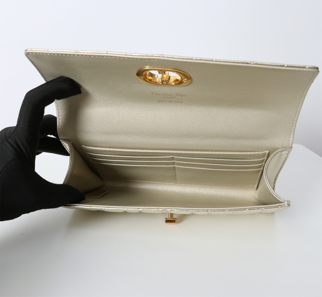 Bagsaaa D10r Miss Caro Top Handle Pouch Gold Macrocannage Lambskin - 24 x 12 x 4 cm