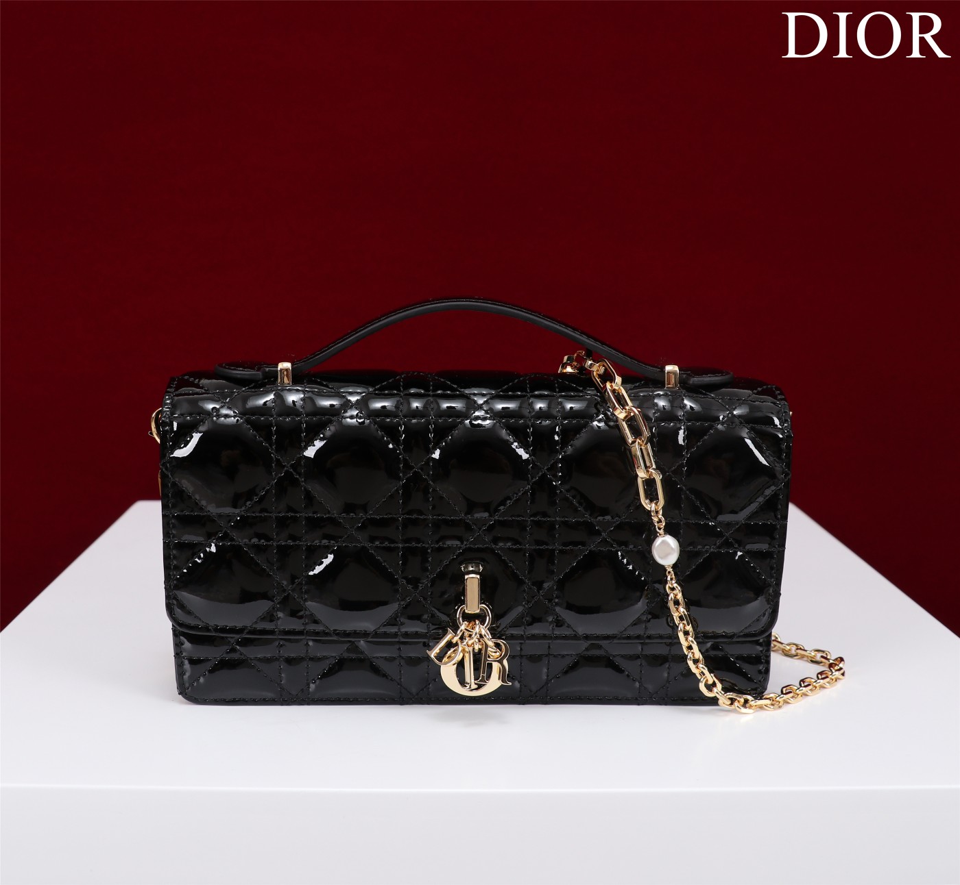 Bagsaaa My D10r Mini Bag Black Patent Cannage Calfskin - 21cm