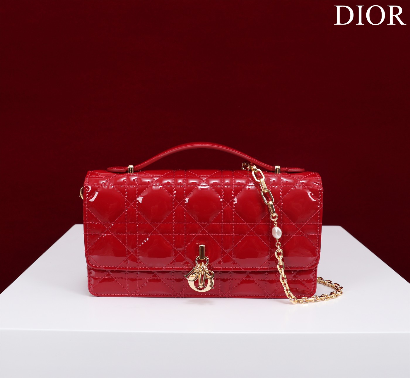 Bagsaaa My D10r Mini Bag Red Patent Cannage Calfskin - 21cm