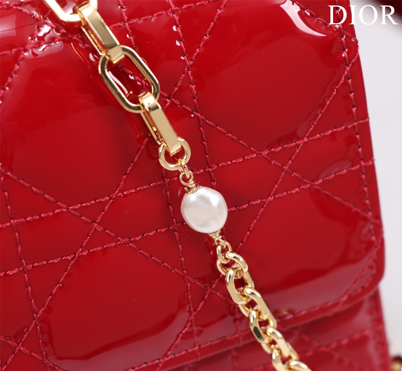 Bagsaaa My D10r Mini Bag Red Patent Cannage Calfskin - 21cm