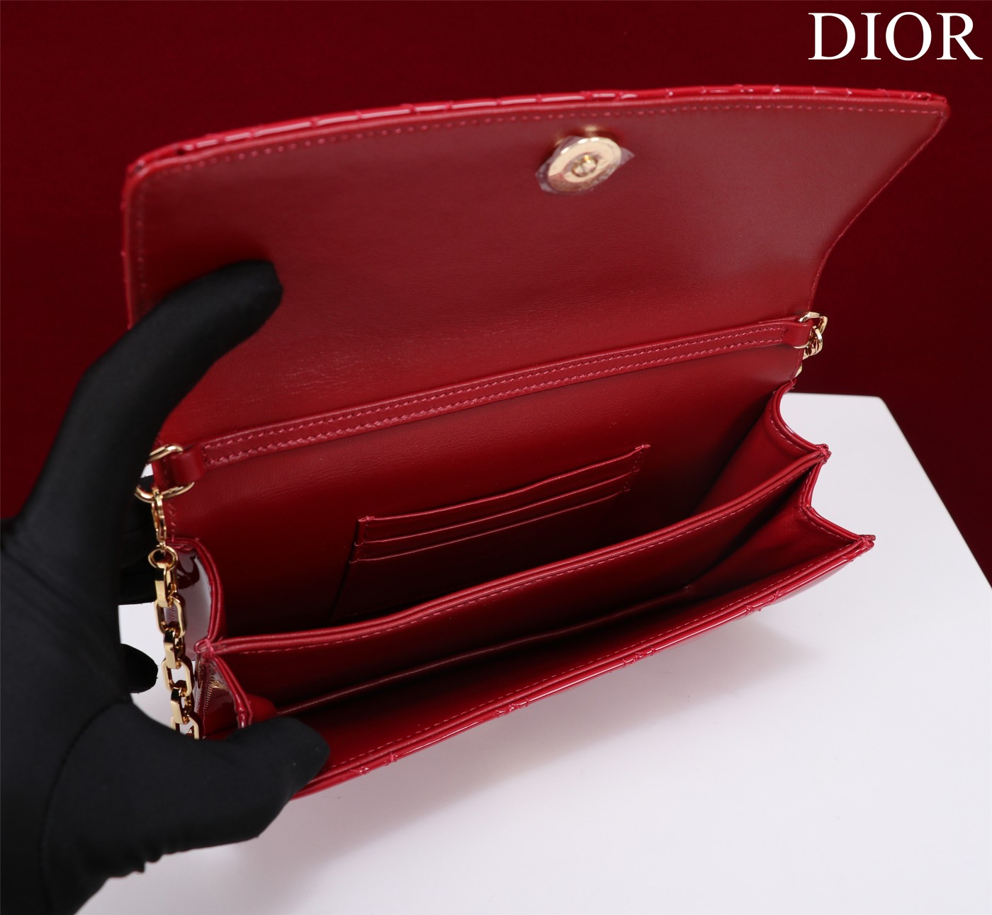 Bagsaaa My D10r Mini Bag Red Patent Cannage Calfskin - 21cm