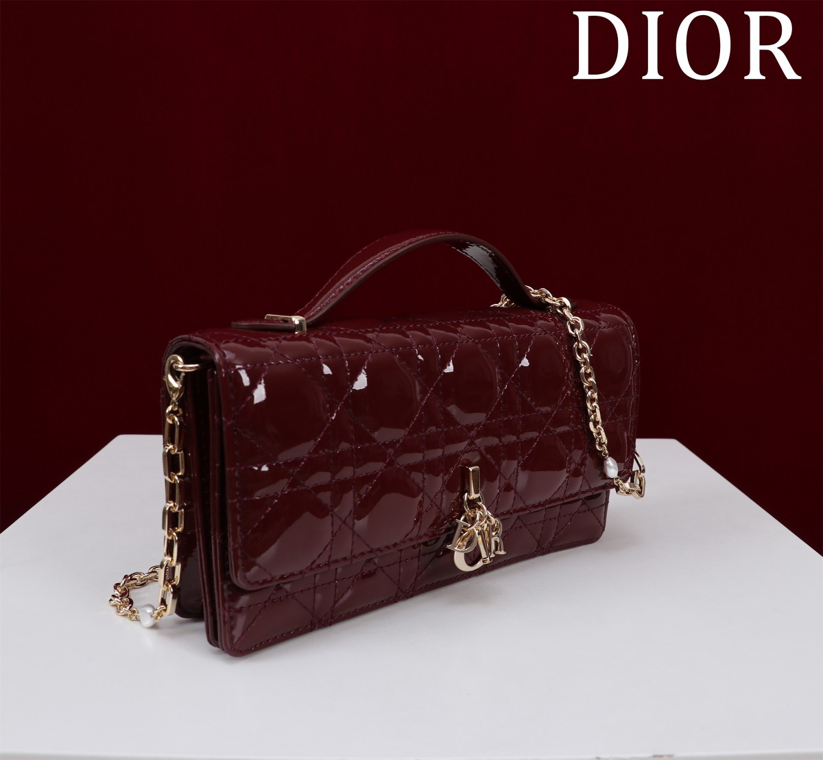 Bagsaaa My D10r Mini Bag Dahlia Red Patent Cannage Calfskin - 21cm