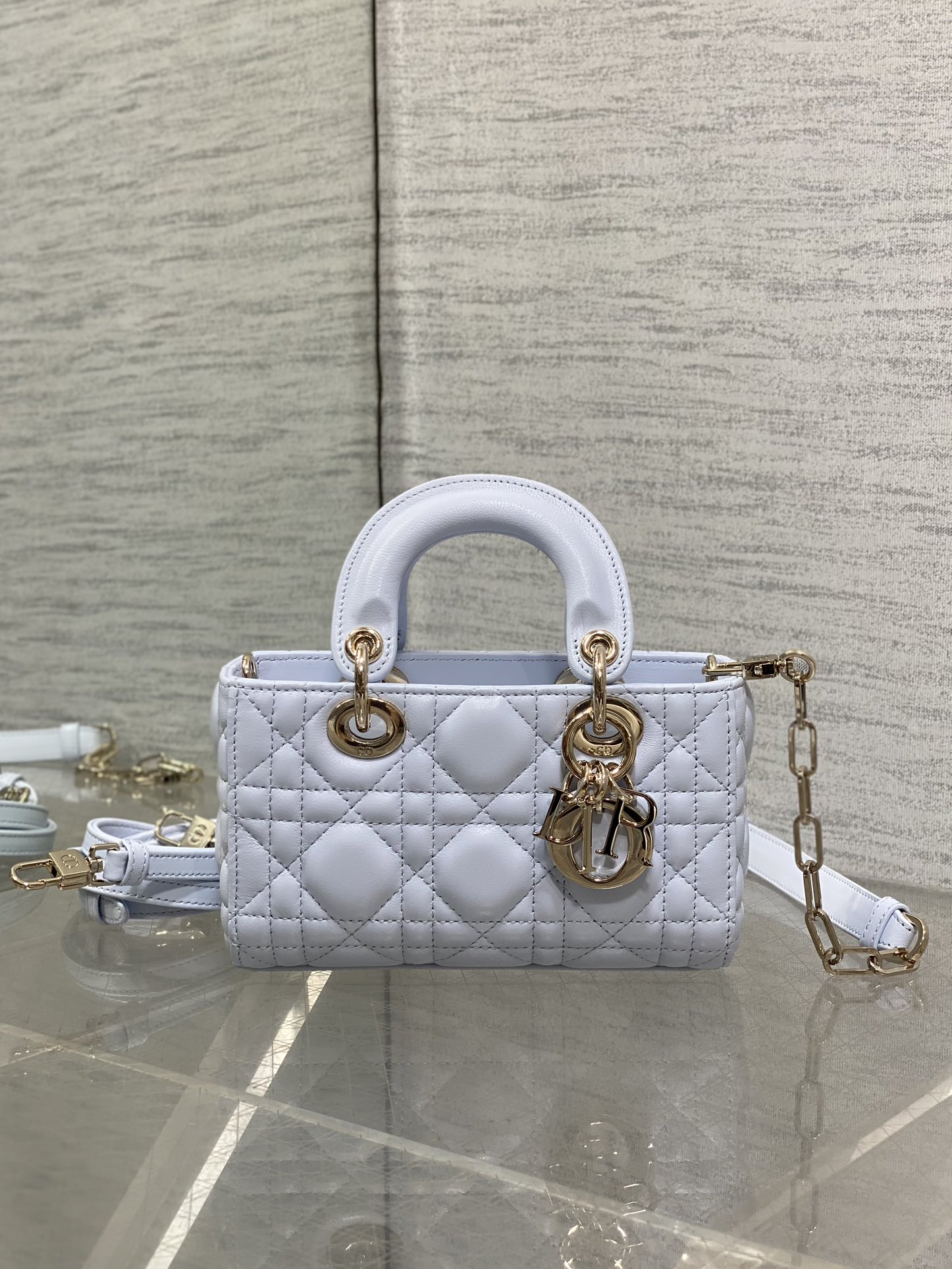 Bagsaaa D10r Lady D-Joy Micro Bag Shirt Blue Cannage Lambskin - 16cm