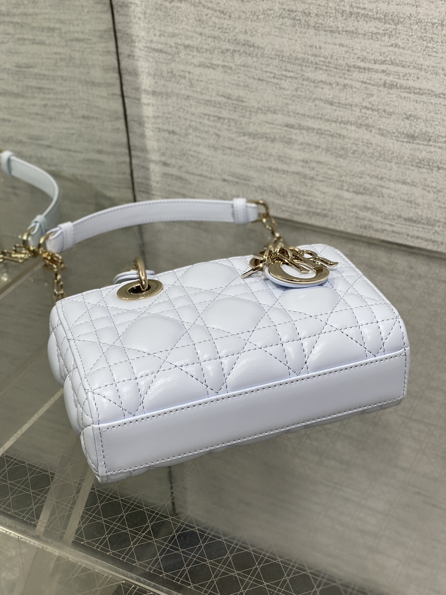 Bagsaaa D10r Lady D-Joy Micro Bag Shirt Blue Cannage Lambskin - 16cm