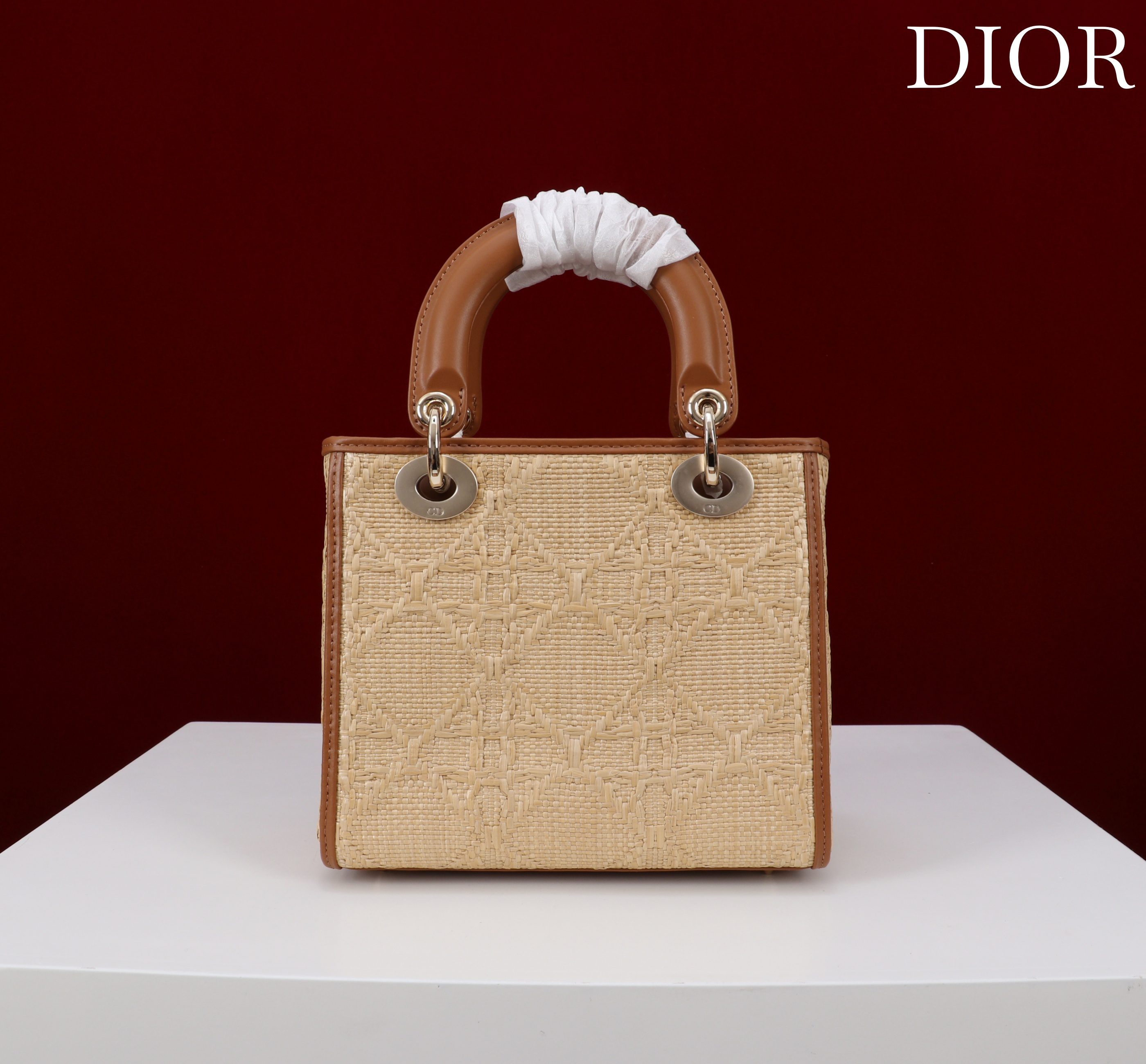 Bagsaaa D10r Small Lady D10r My ABCD10r Bag Natural Cannage Raffia - 20cm