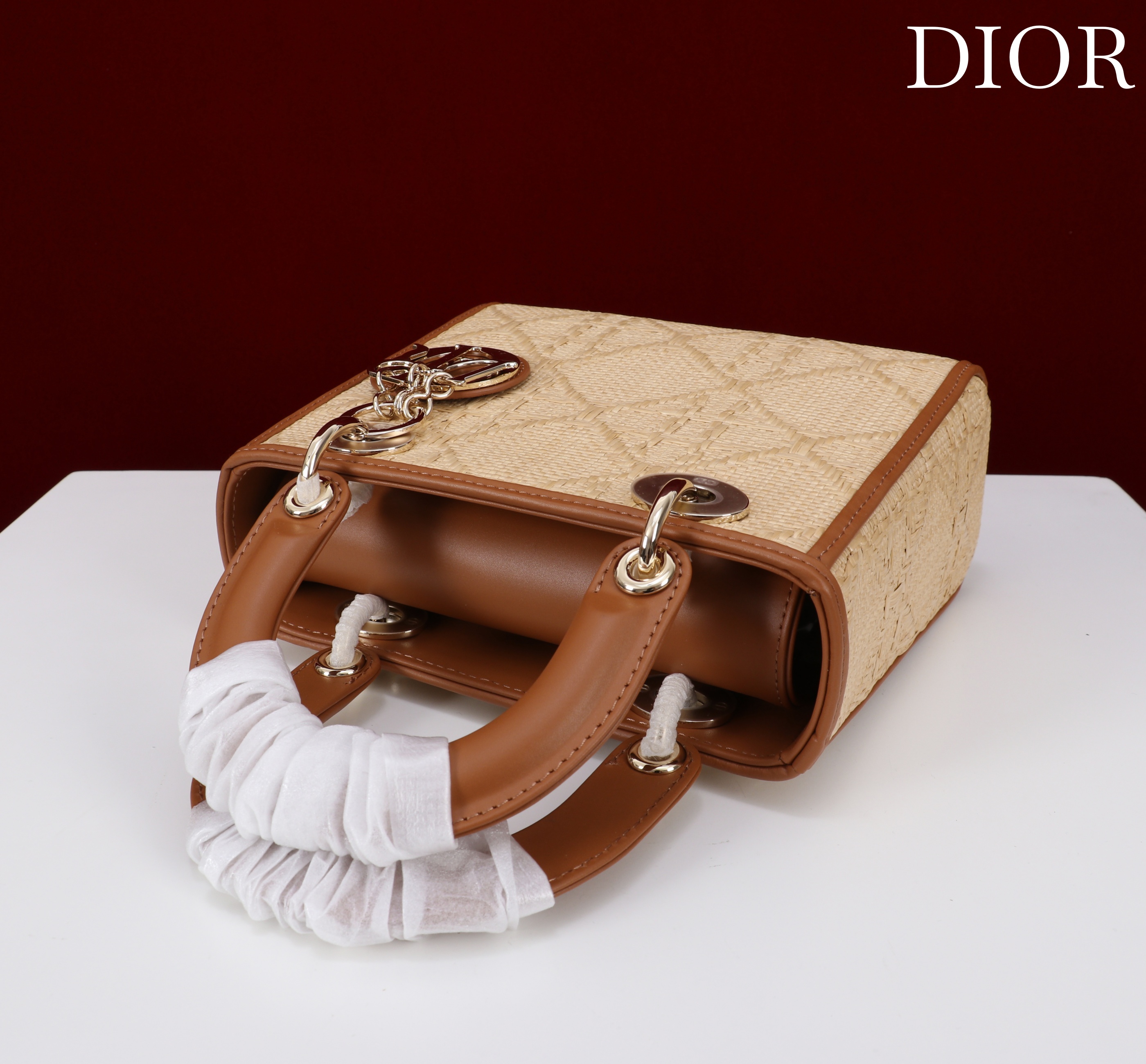 Bagsaaa D10r Small Lady D10r My ABCD10r Bag Natural Cannage Raffia - 20cm