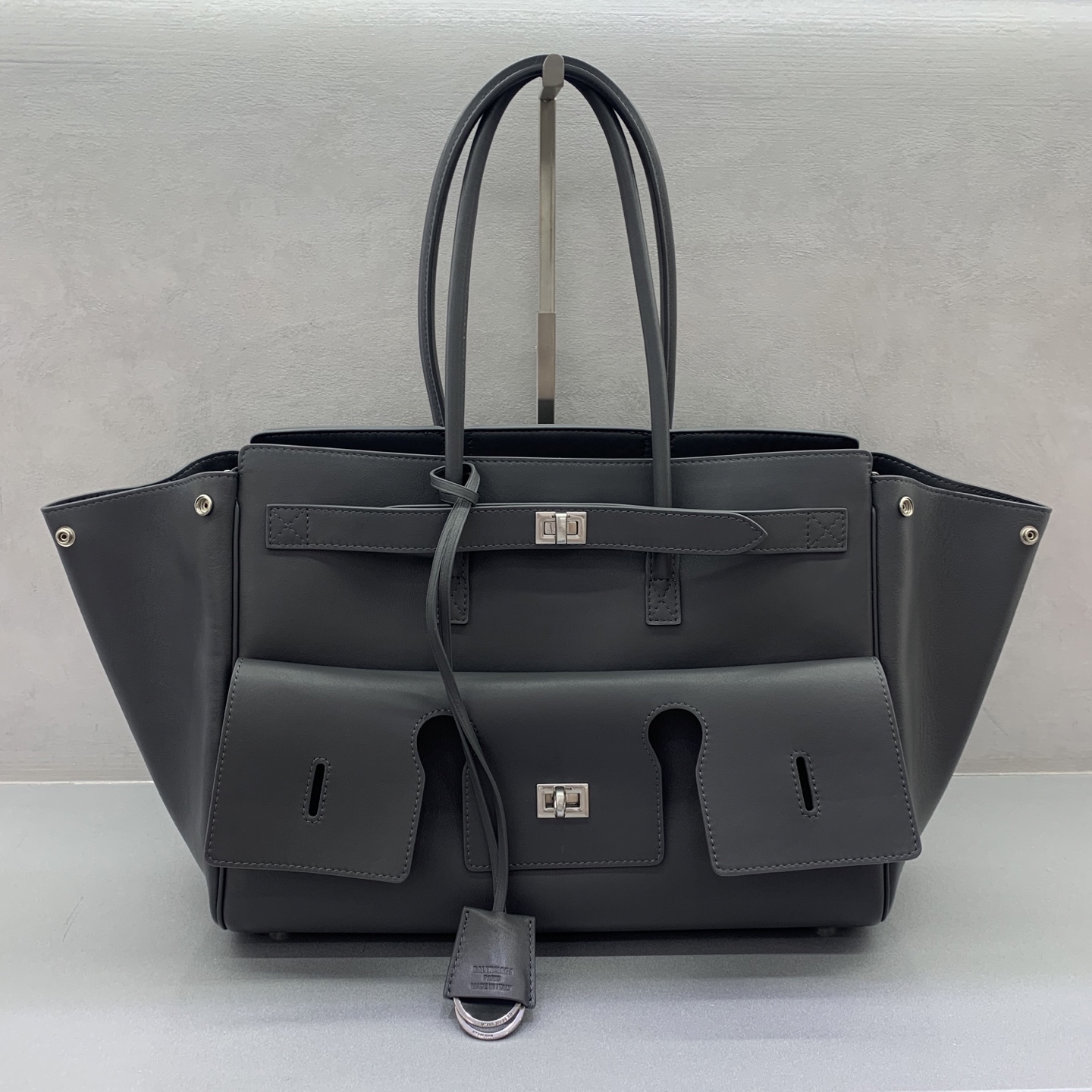Bagsaaa Ba1en*iaga Bel Air Carry All Bag Medium in black smooth calfskin & silver - 37cm