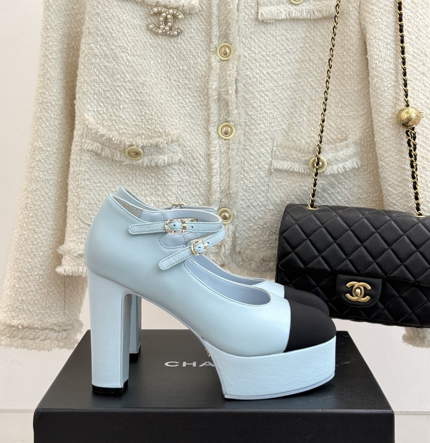 Bagsaaa Ch**el Mary Janes G46433 Blue