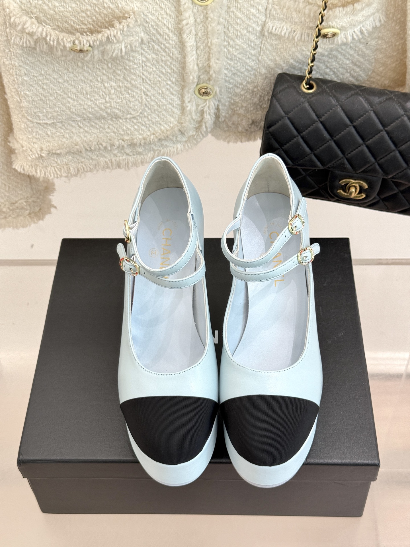 Bagsaaa Ch**el Mary Janes G46433 Blue