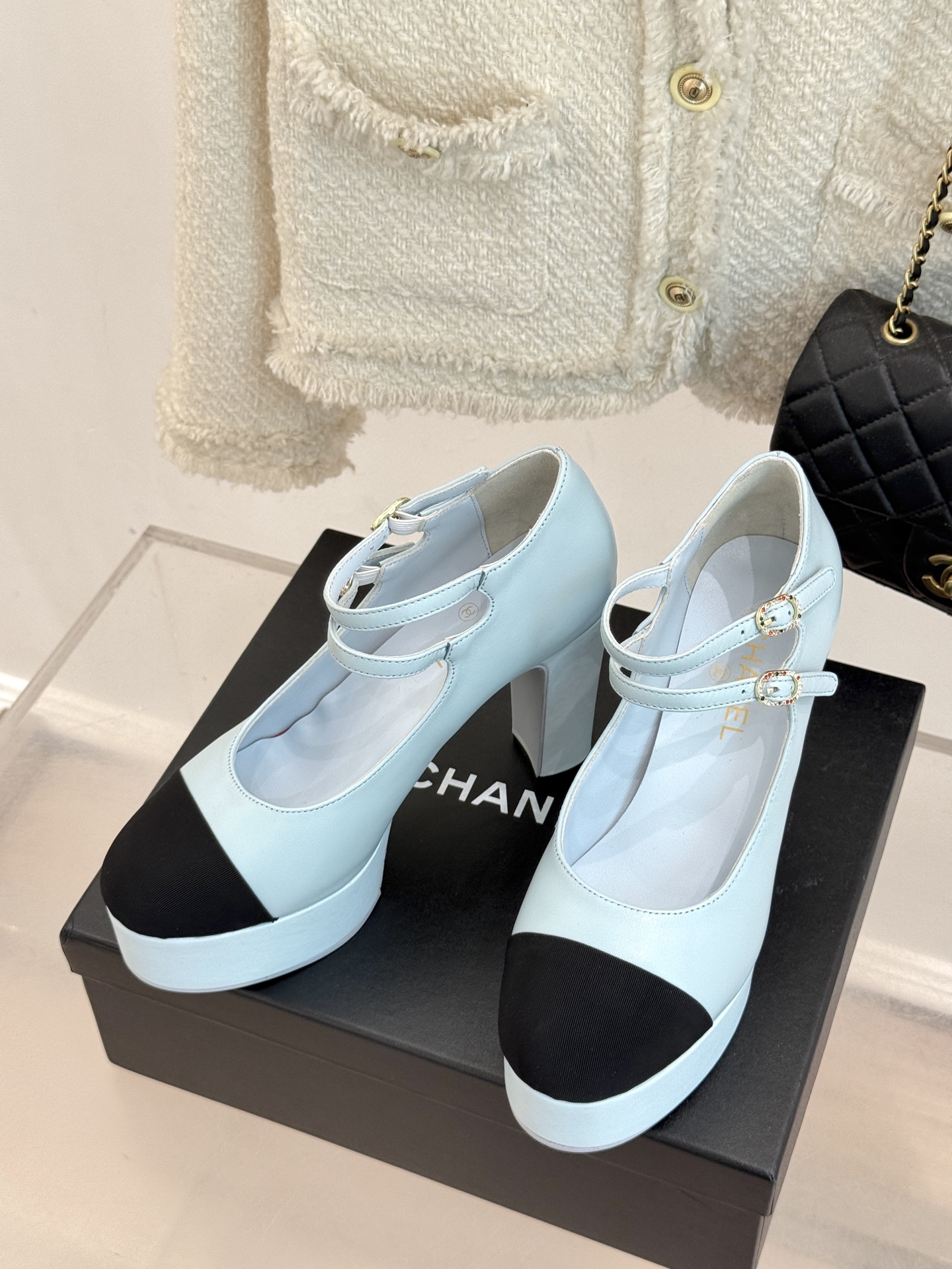 Bagsaaa Ch**el Mary Janes G46433 Blue