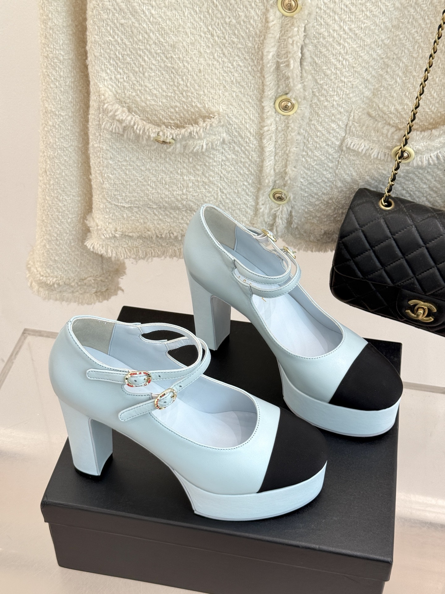 Bagsaaa Ch**el Mary Janes G46433 Blue