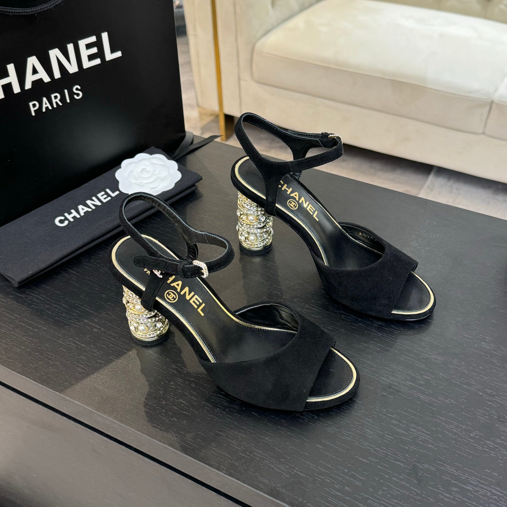 Bagsaaa Ch**el Sandals G46097 Black Suede - 8.5cm