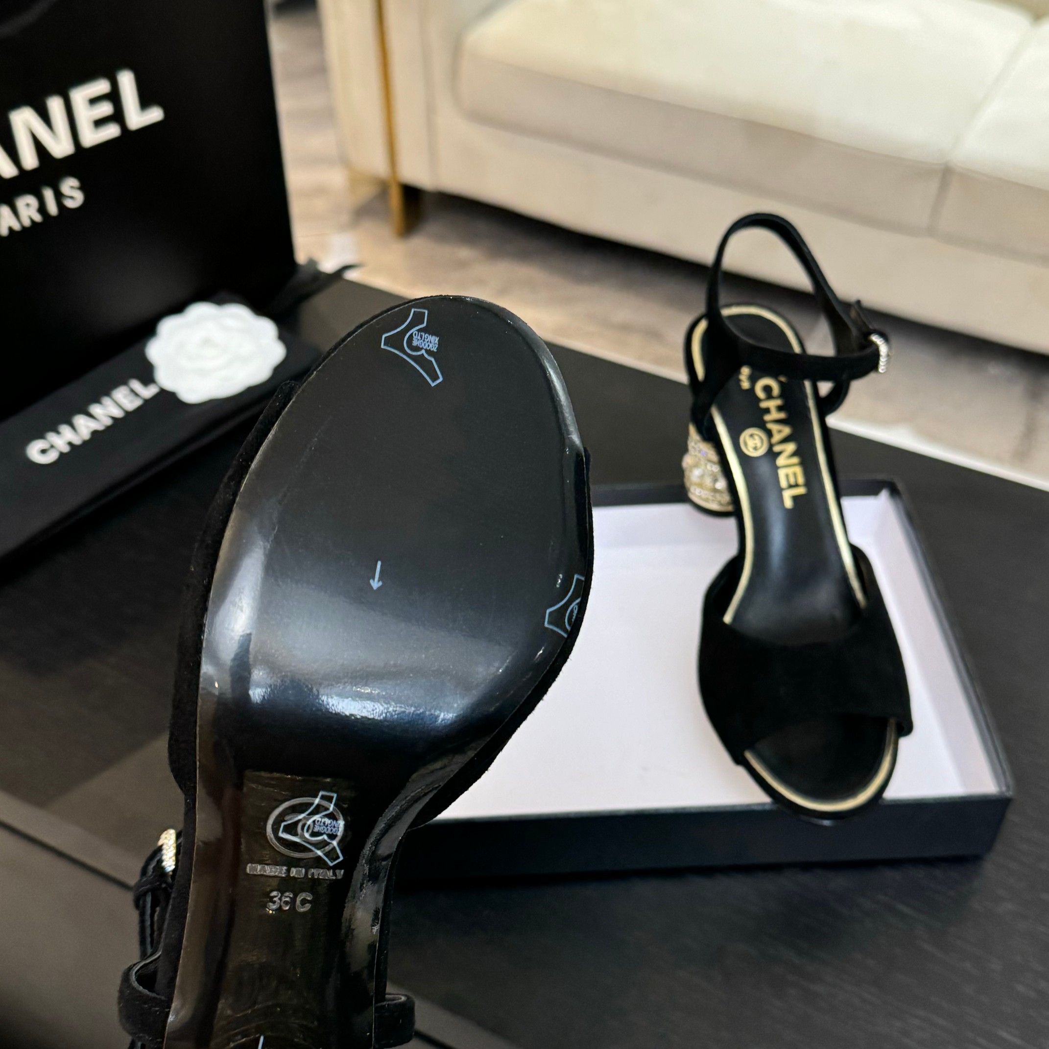 Bagsaaa Ch**el Sandals G46097 Black Suede - 8.5cm