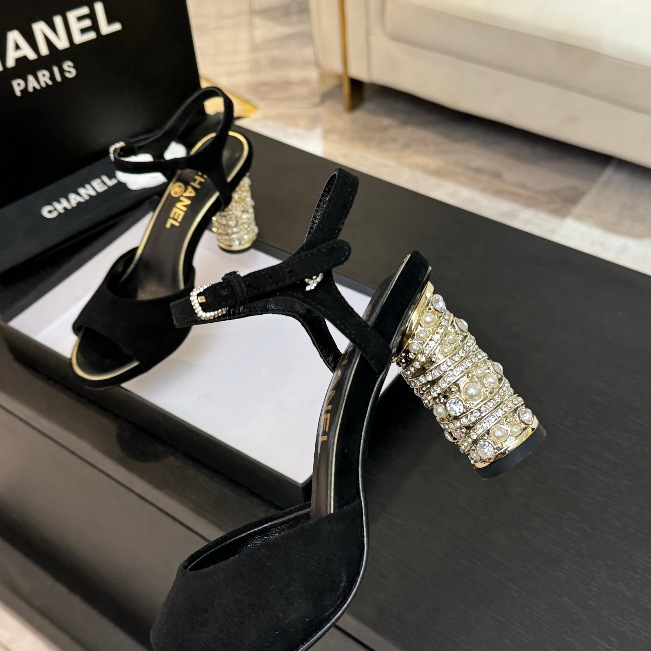 Bagsaaa Ch**el Sandals G46097 Black Suede - 8.5cm
