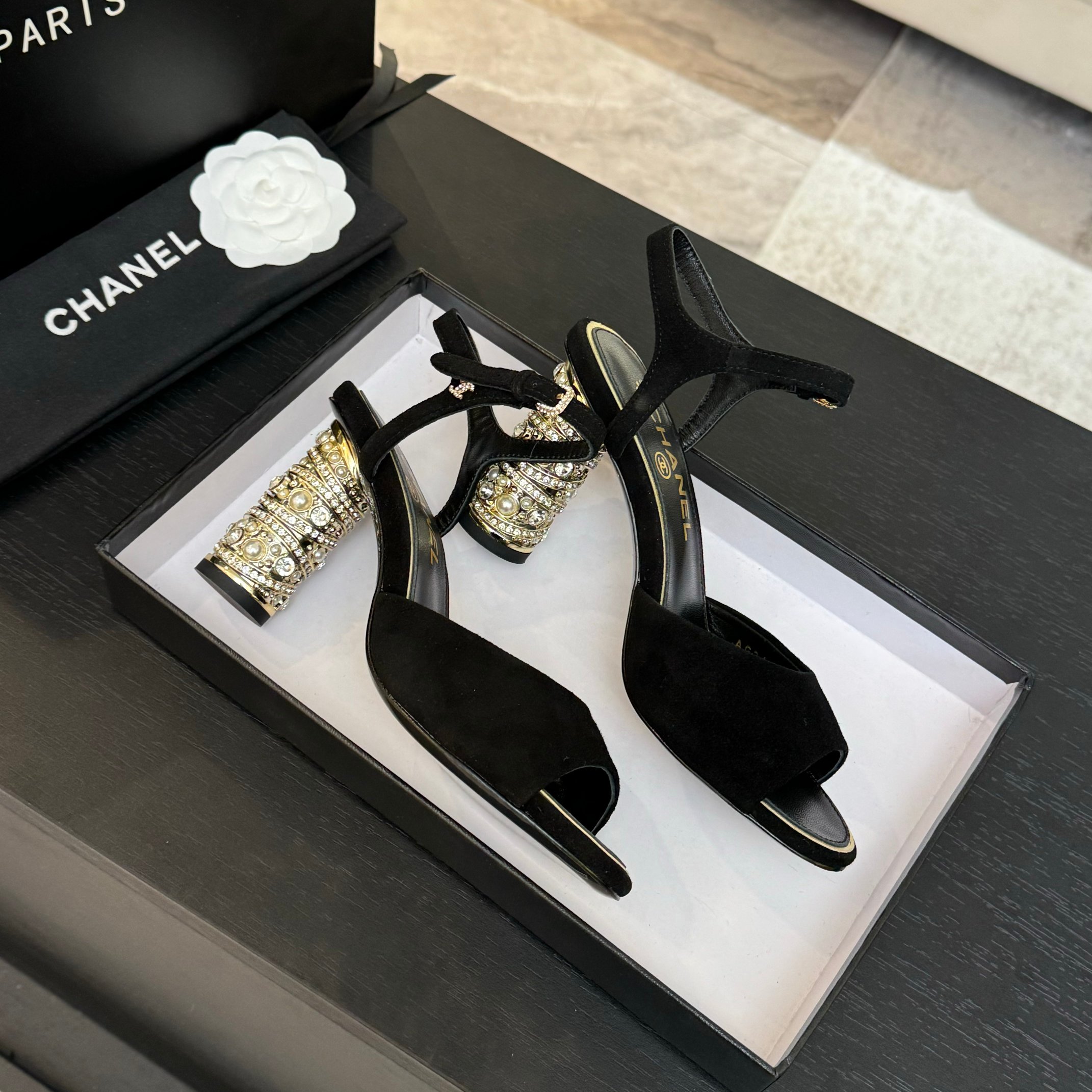 Bagsaaa Ch**el Sandals G46097 Black Suede - 8.5cm