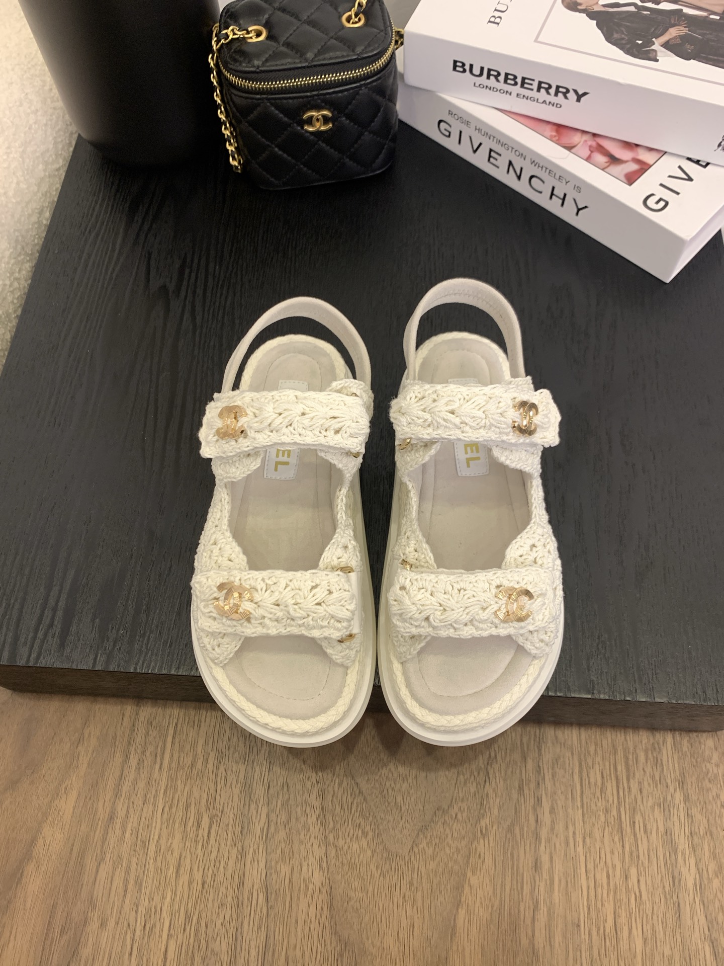 Bagsaaa Ch**el Sandals G46339 White Crochet