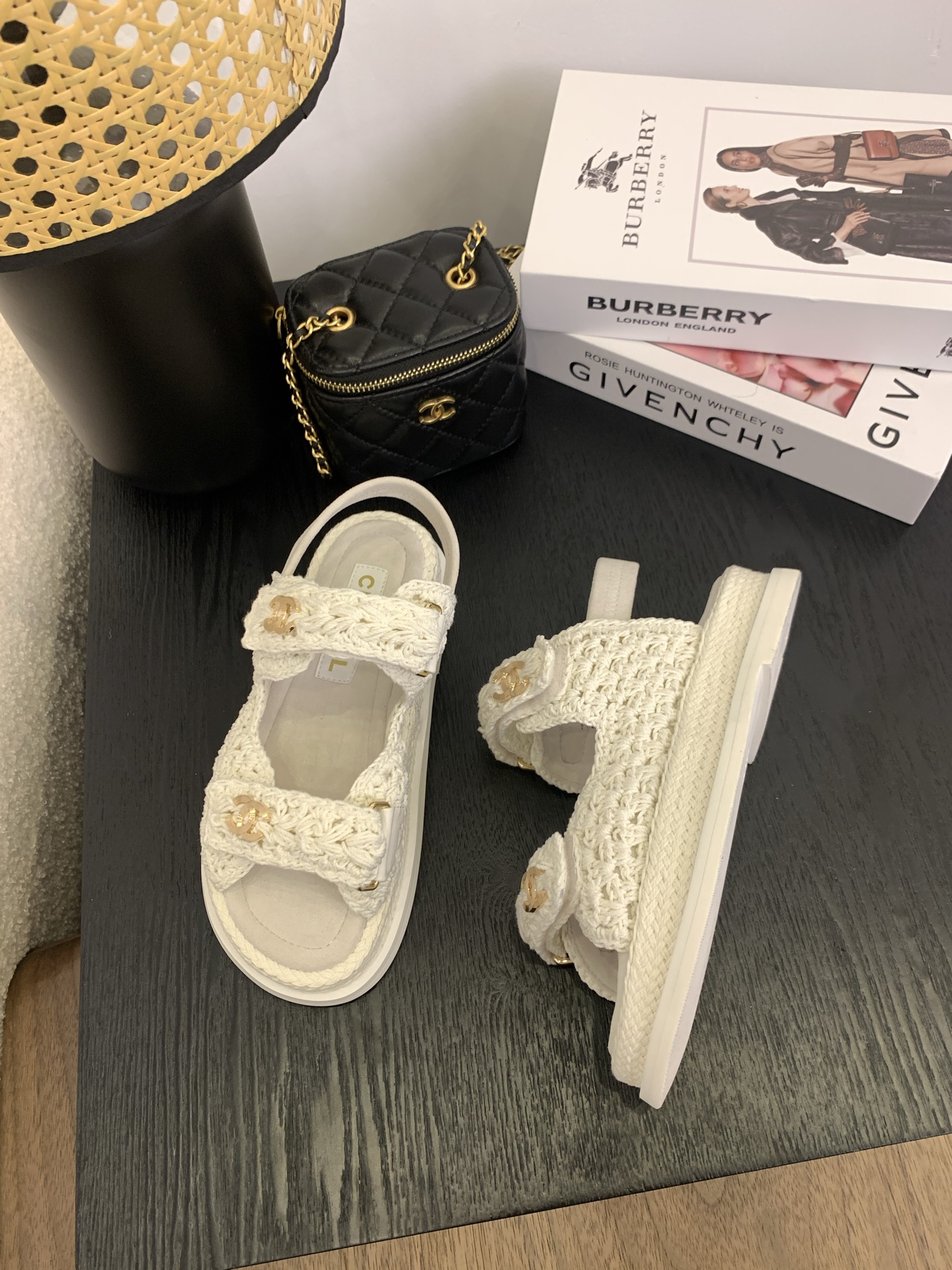 Bagsaaa Ch**el Sandals G46339 White Crochet
