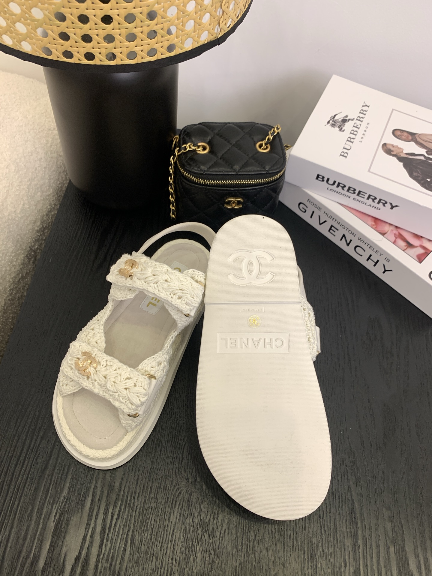 Bagsaaa Ch**el Sandals G46339 White Crochet