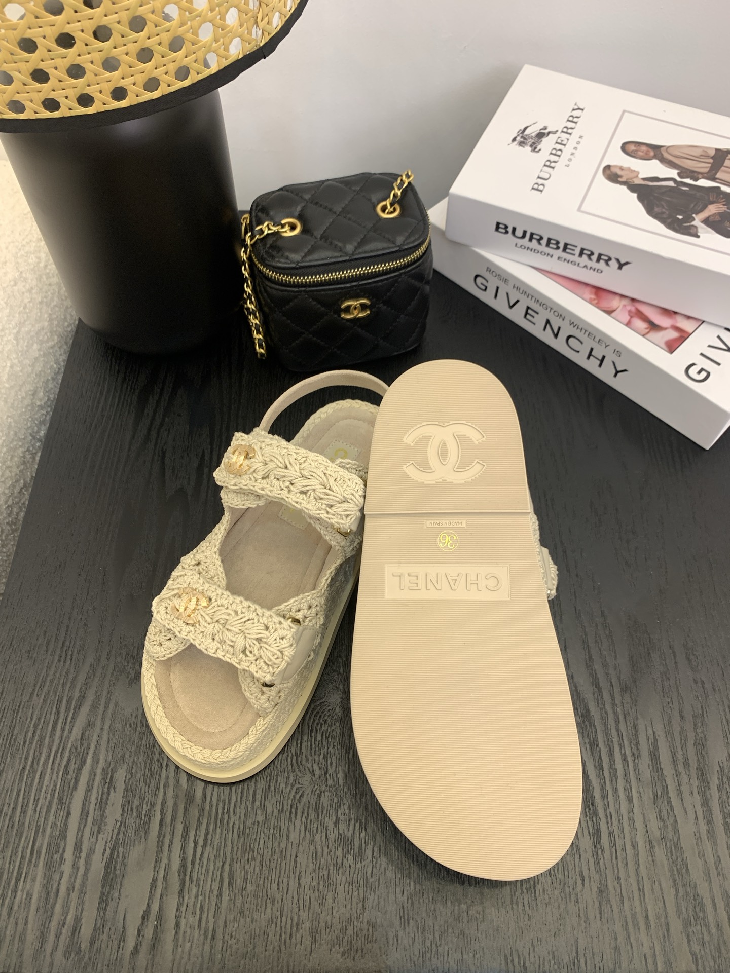 Bagsaaa Ch**el Sandals G46339 Beige Crochet