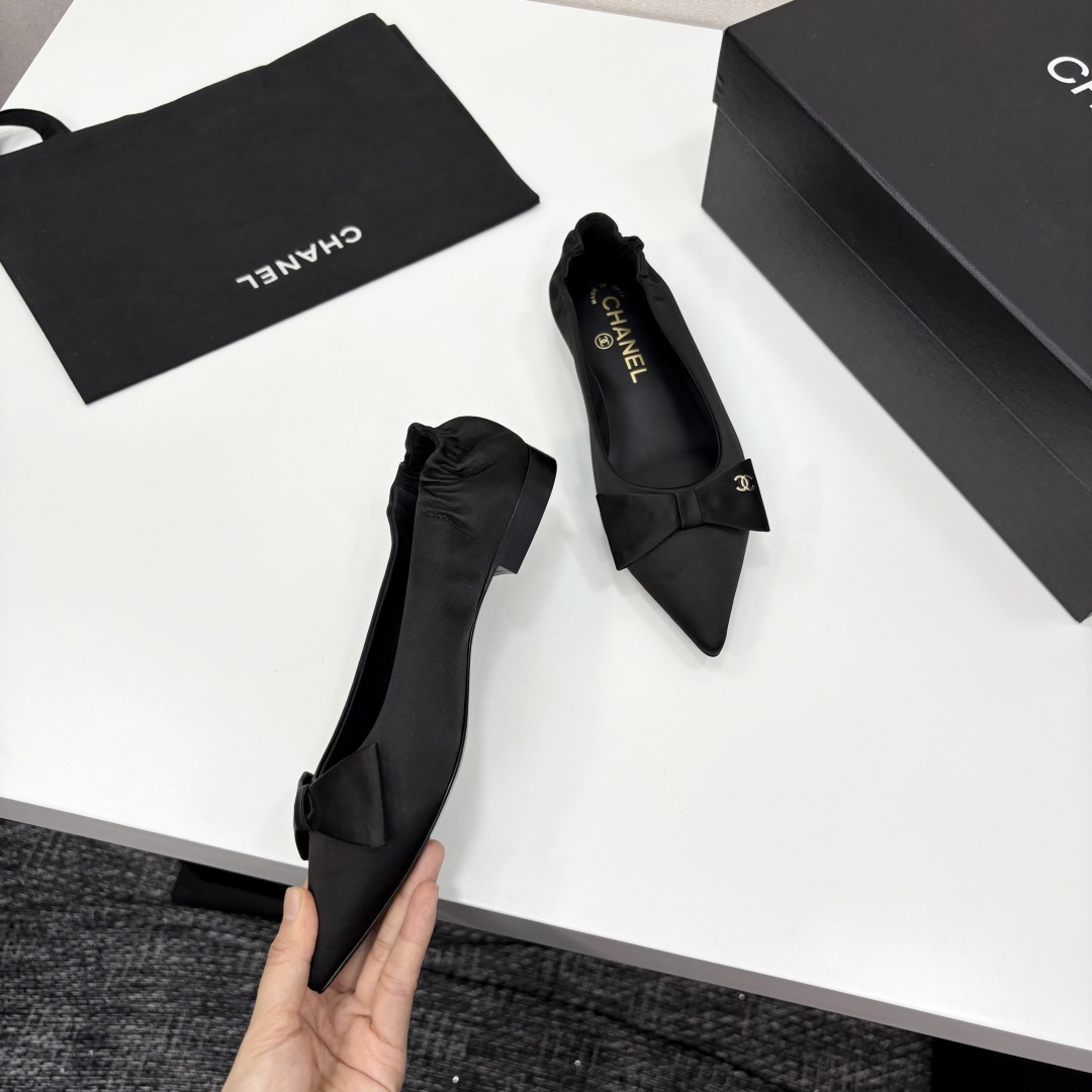 Bagsaaa Ch**el Ballet flats G46546 Black Silk Satin