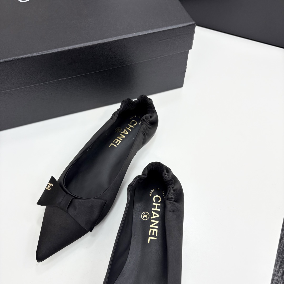 Bagsaaa Ch**el Ballet flats G46546 Black Silk Satin