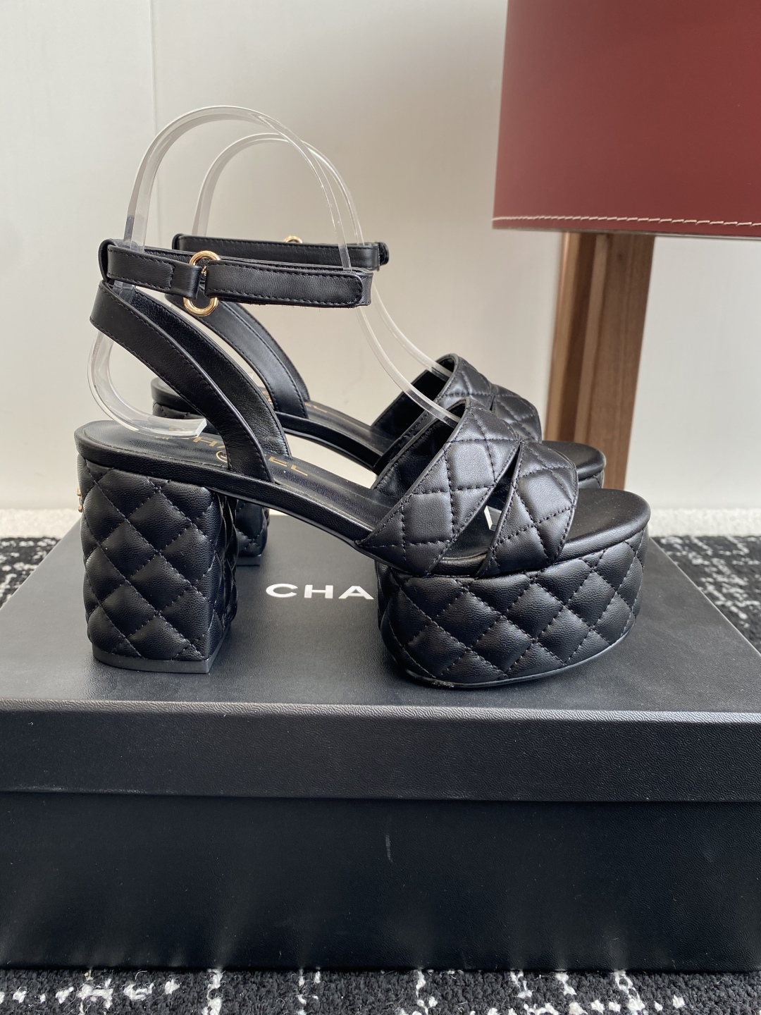 Bagsaaa Ch**el Sandals G46427 Black Lambskin - 9cm