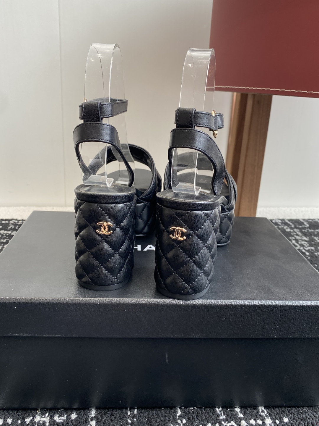 Bagsaaa Ch**el Sandals G46427 Black Lambskin - 9cm