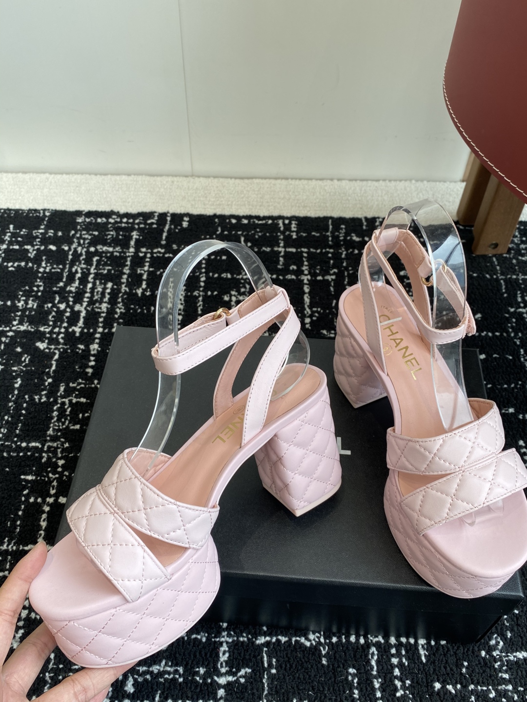 Bagsaaa Ch**el Sandals G46427 Pink Lambskin - 9cm