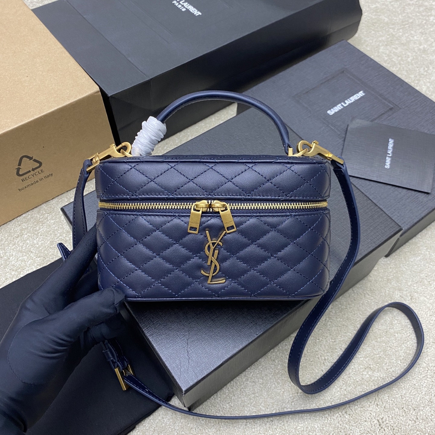 Bagsaaa Y51 Gaby Vanity Bag In Lambskin 766731 Navy Blue - 18 X 11 X 6.5 CM