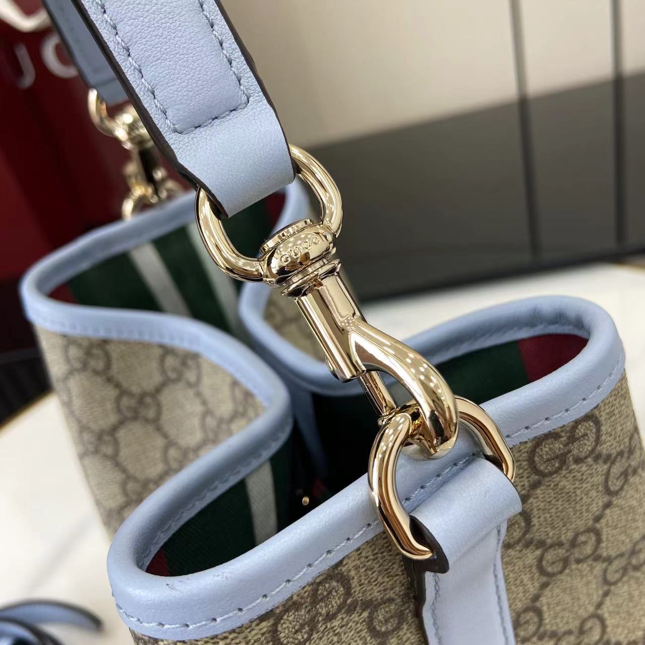 Bagsaaa Gvc*1 GG Emblem Mini Bucket Bag 815118 beige & blue - 19x18x11 cm